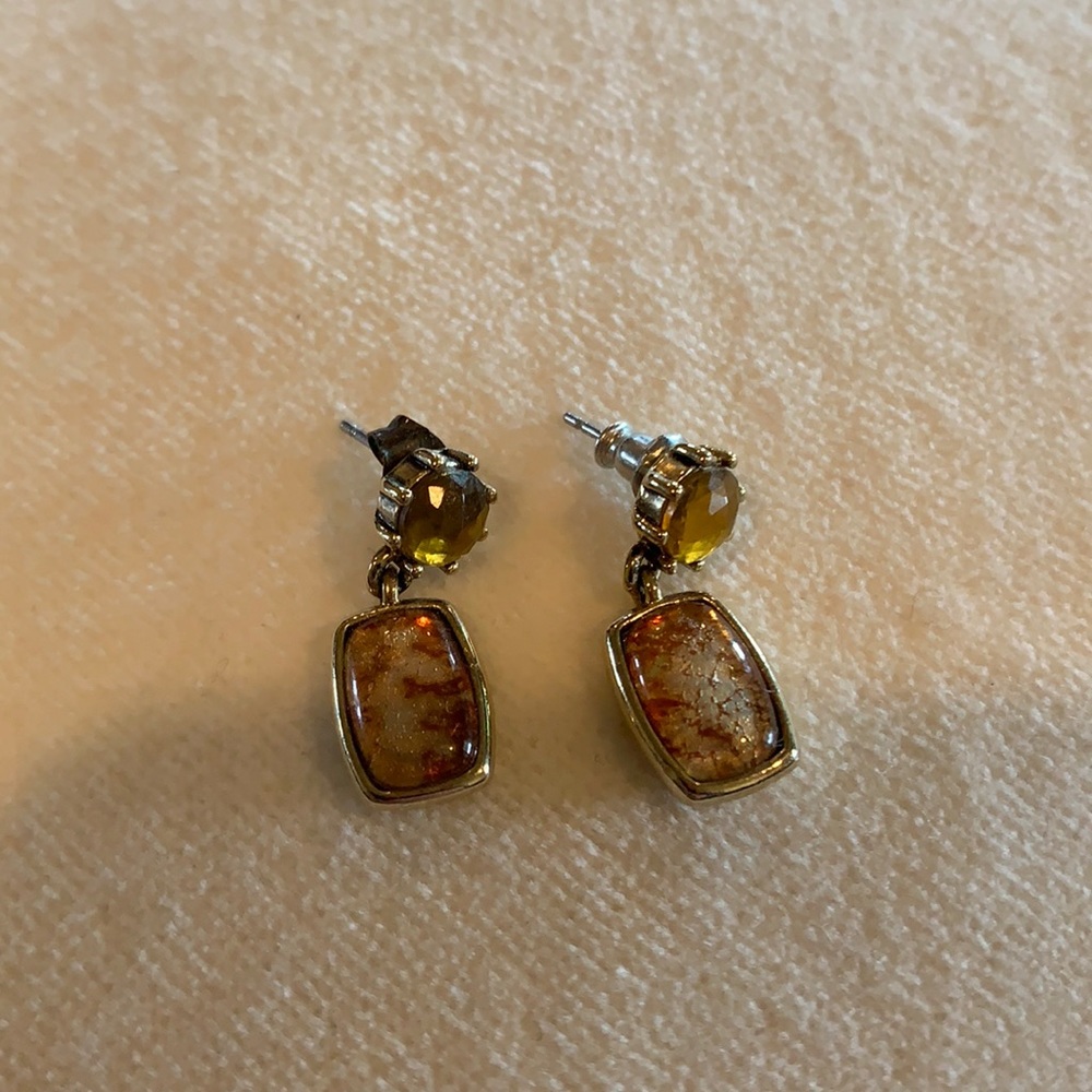 Macy’s gold and iridescent post and drop earrings in light brown
